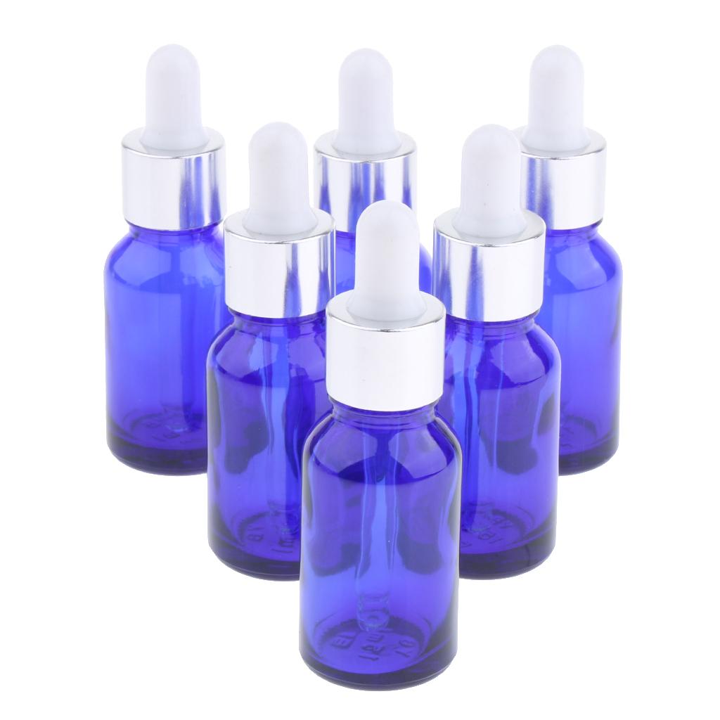 6Pcs 10ml + 6x 30ml Empty Glass Eye Dropper Bottle for Essential Oils Blue
