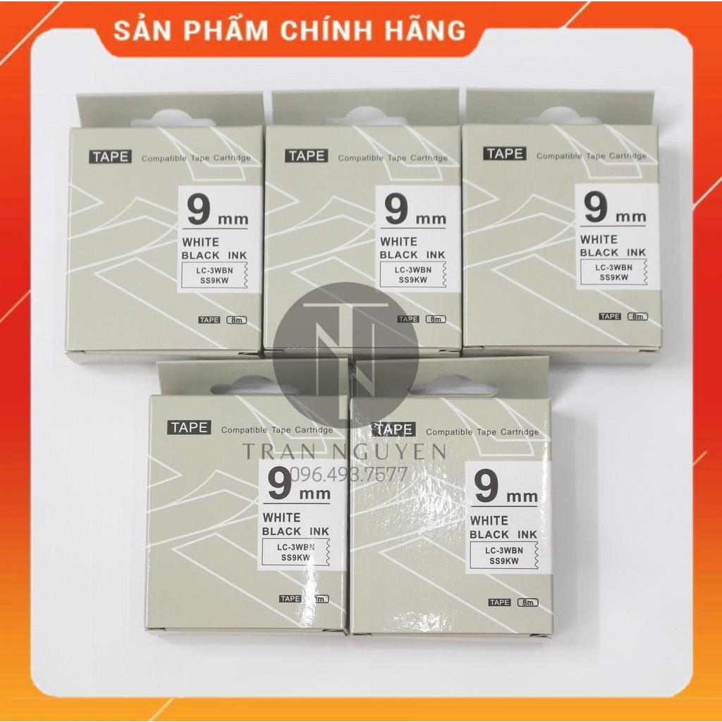 [Combo 5 hộp] Nhãn in Tepra SS9KW (LC-3WBN) - Chữ đen nền trắng 9mm x 8m - Hàng nhập khẩu