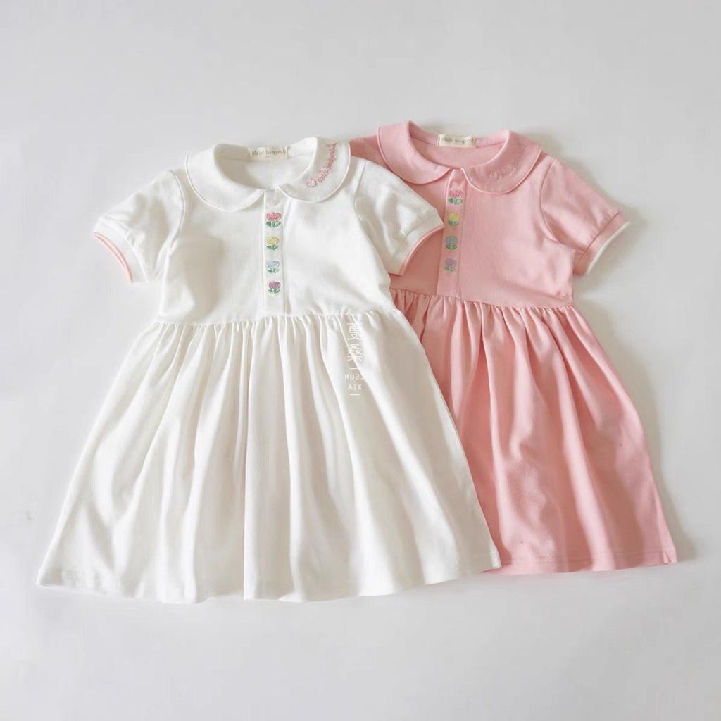 SET 2 VÁY BÉ GÁI CỔ SEN HỒNG TRẮNG THÊU HOA