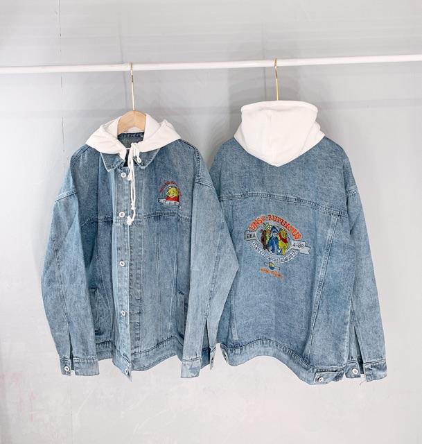 ảnh thật áo khoác jeans nón nỉ unisex