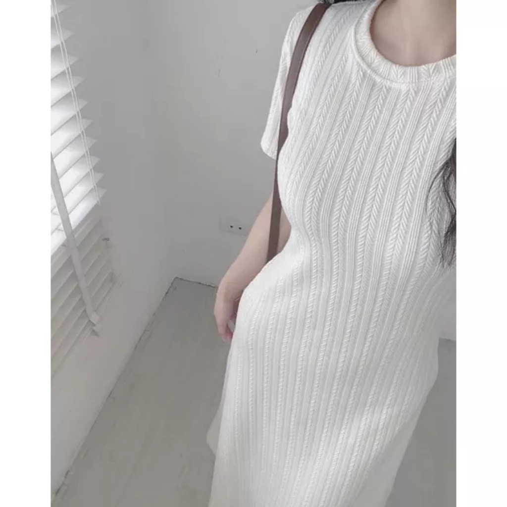 Vây thun len midi hoạ tiết xương cá váy thun basic