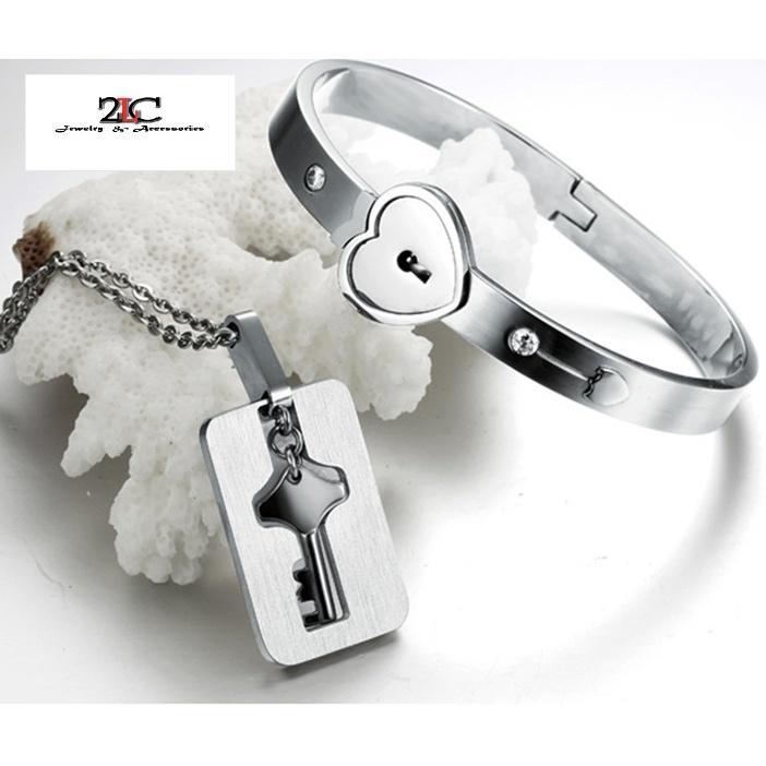 Dây Chuyền Chìa Khóa, Vòng Tay Ổ khóa Cặp TiTan Cao Cấp Thép Không Gỉ- LCQC01