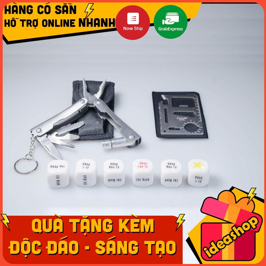 Combo 3 món Móc Khoá Kềm Đa Năng , Thẻ Đa Năng, 5 Viên XÍ Ngầu Uống Bia Tiếng Việt