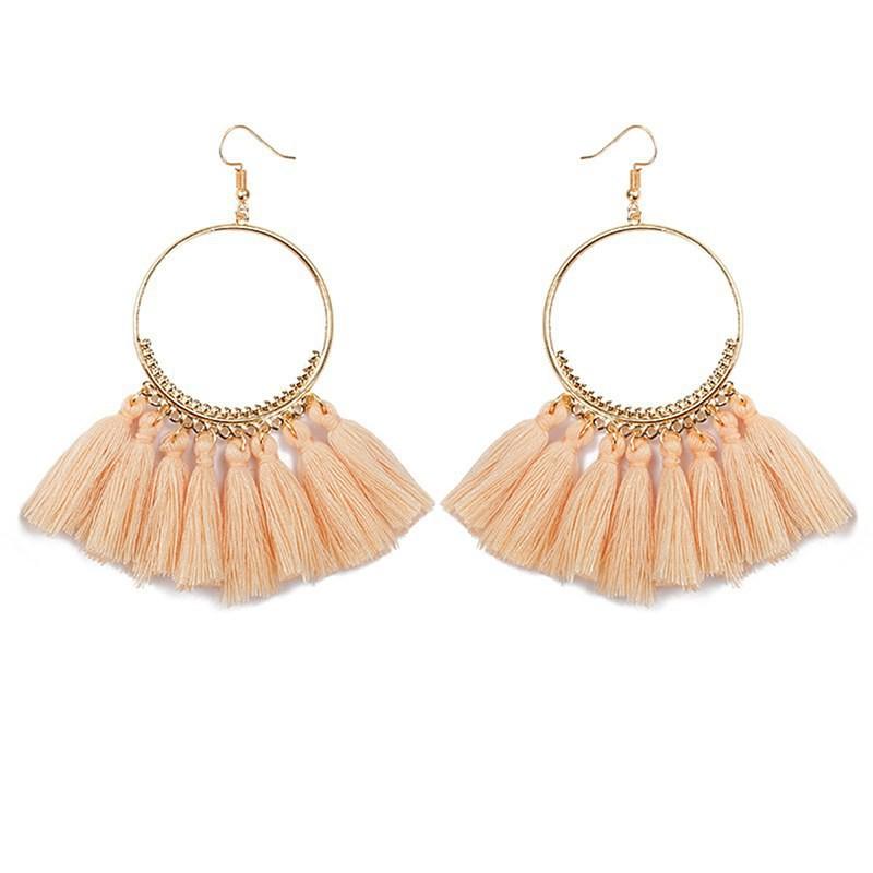 Khuyên tai tròn tua rua phong cách Bohemian cổ điển dành cho nữ