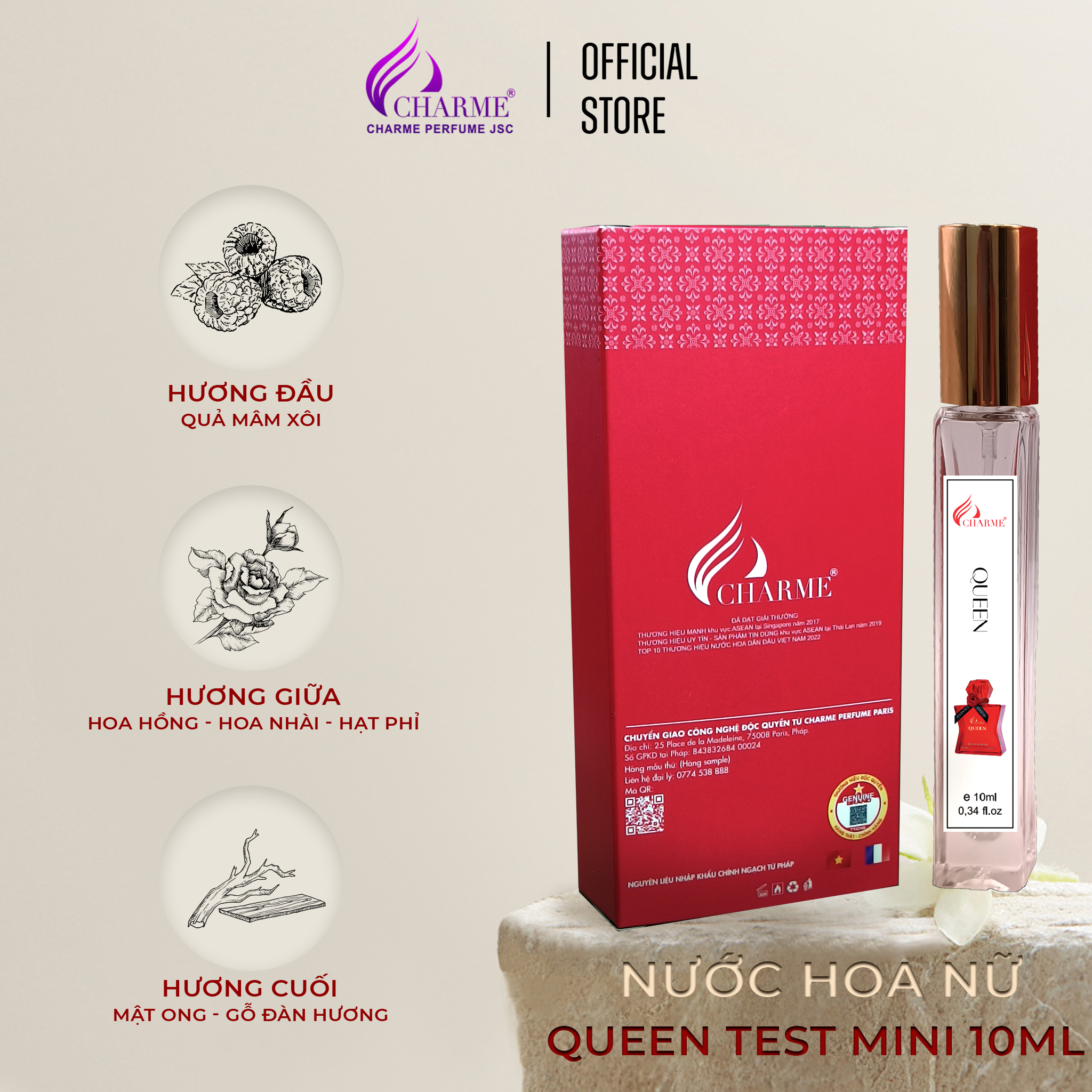 Nước hoa nữ sang trọng Charme Queen mùi hương nồng nhiệt tươi mát của hoa hồng lưu hương lâu