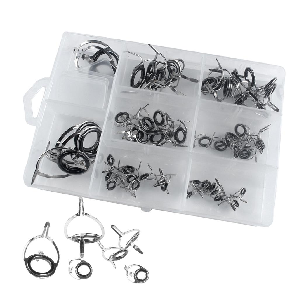 60Pcs Sturdy Fishing Rod Guides Pole Tip Repair Kit Rod DIY Eye Rings-Silver