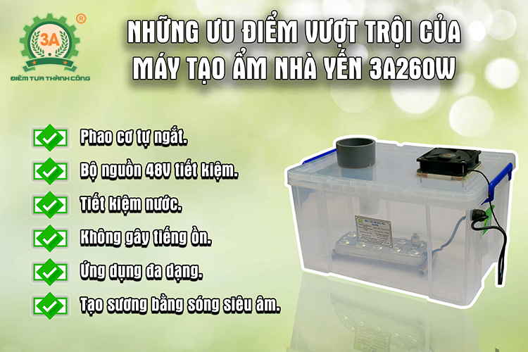 Máy Tạo Ẩm Nhà Yến 3A260W (Vỉ 10 Mắt) - Phun Sương Tạo Ẩm Siêu Âm - Hàng Chính Hãng