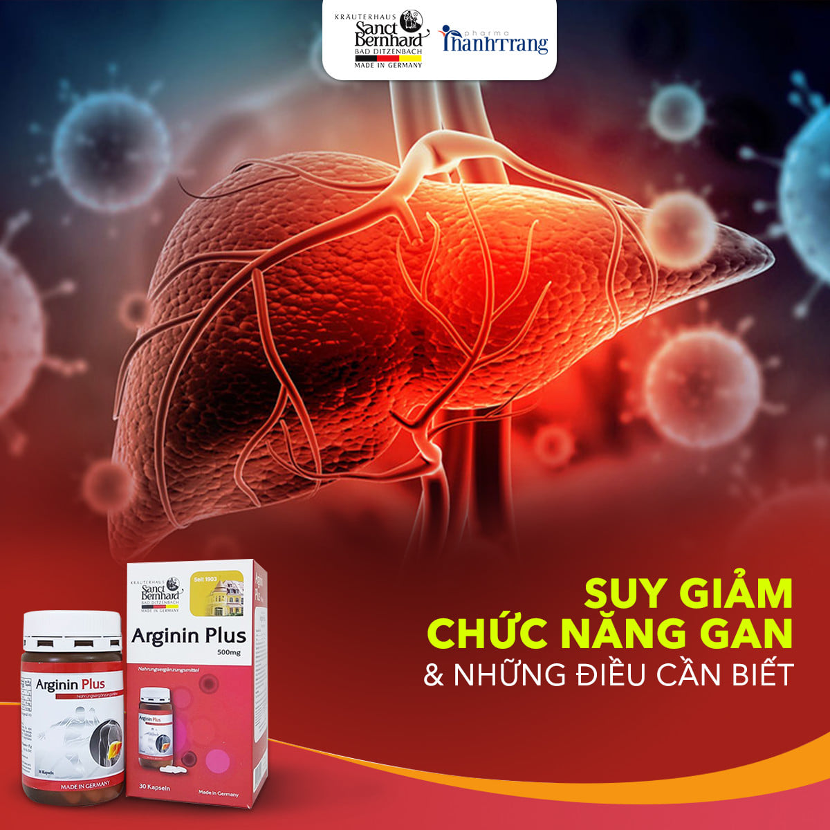 Tăng cường chức năng gan, giải độc gan, bảo vệ gan, hỗ trợ hạ men gan, gan nhiễm mỡ - Arginin Plus Kapseln thương hiệu Sanct Bernhard (Hộp 30 viên)