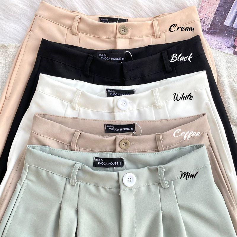 Quần tây công sở thiết kế ống rộng trơn THOCA HOUSE trắng, đen, nude, cafe, xanh mint hàng độc quyền