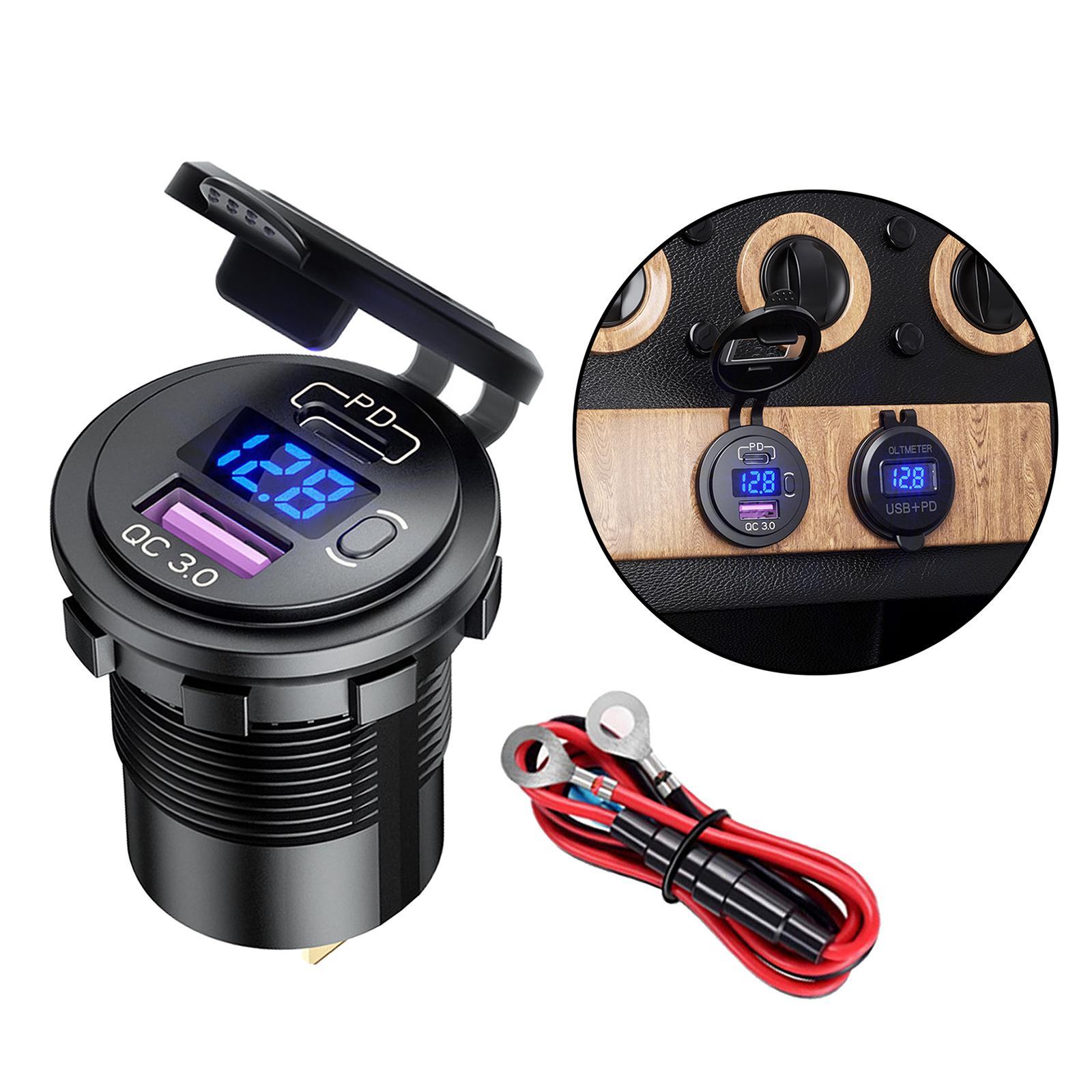 Dual USB Car Charger Quick Charge LED Display Voltage Measure Blue Light