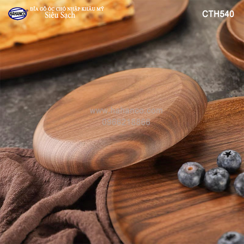 Đĩa gỗ Óc Chó nhập khẩu Mỹ nguyên khối (đủ Size) CTH540 (Walnut) hàng Xuất Khẩu Châu Âu - đĩa bánh mì/trái cây/ bít tết/ pizza/ phụ kiện chụp ảnh, bày món ăn trong nhà hàng - Sang trọng trên bàn ăn - HAHANCO