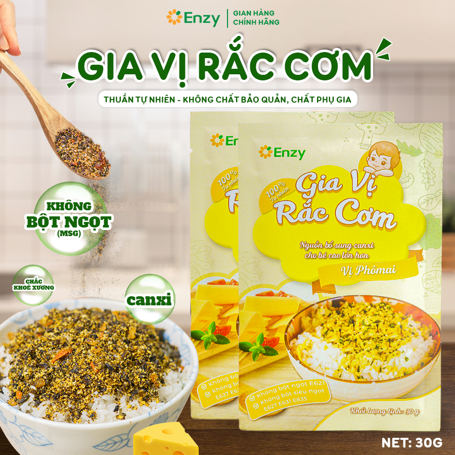 Gia vị rắc cơm Enzy, Gia Vị Rắc Cơm Cho Bé, Không Bột Ngọt, Phụ Gia, Thuần Tự Nhiên, Vị Phô Mai, Gói 30gr