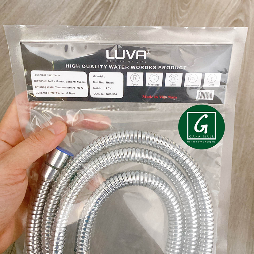 Dây Sen Tắm Luva, inox 304 Dài 1.5m, BH 1 Năm, Đổi Lỗi 30 Ngày, Lõi Đồng, Chống Xoắn