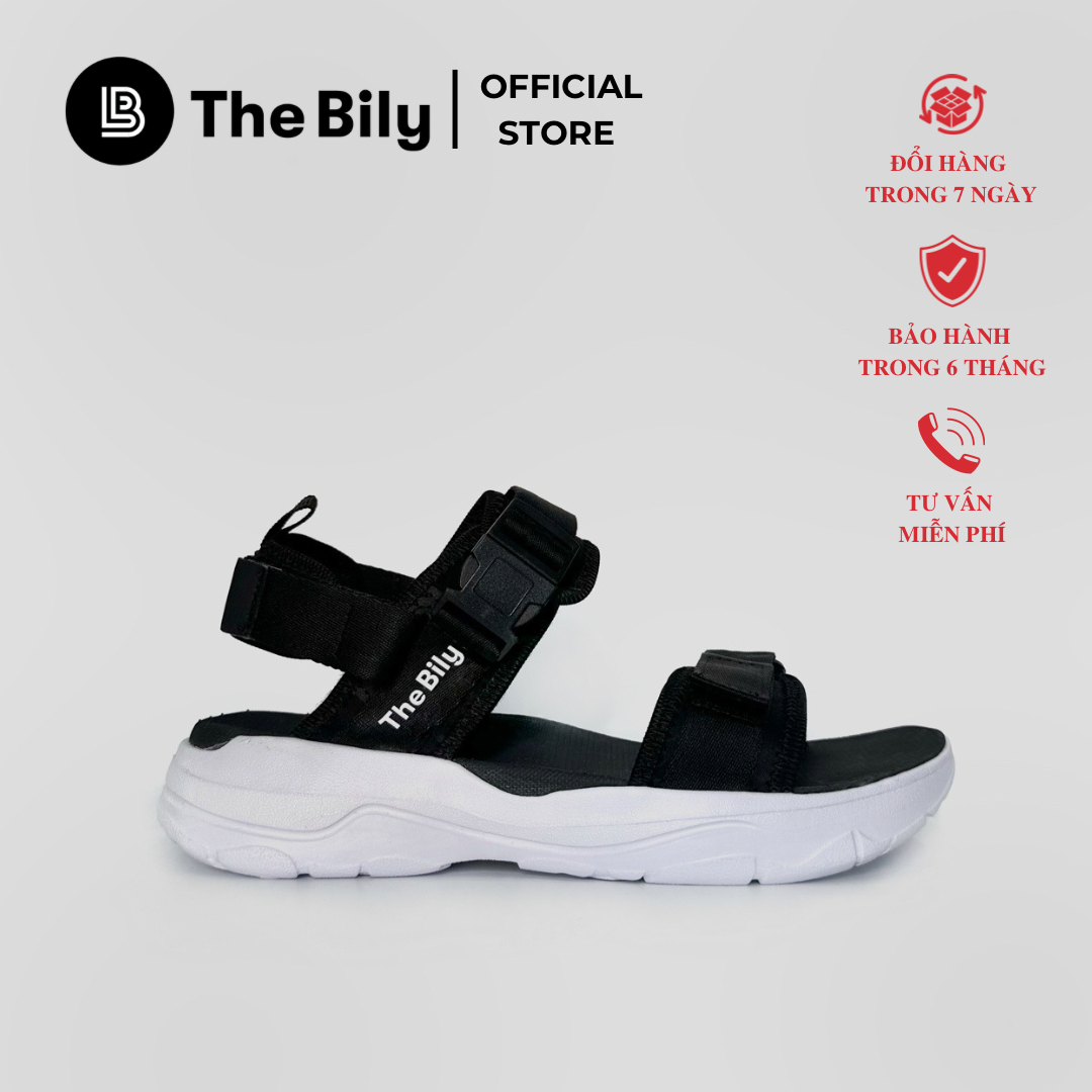 Giày Sandal Nam Nữ Unisex The BiLy Quai Ngang Dây Dù Đế IP Siêu Êm Nhẹ Đế Trắng Màu Đen-BLDT09