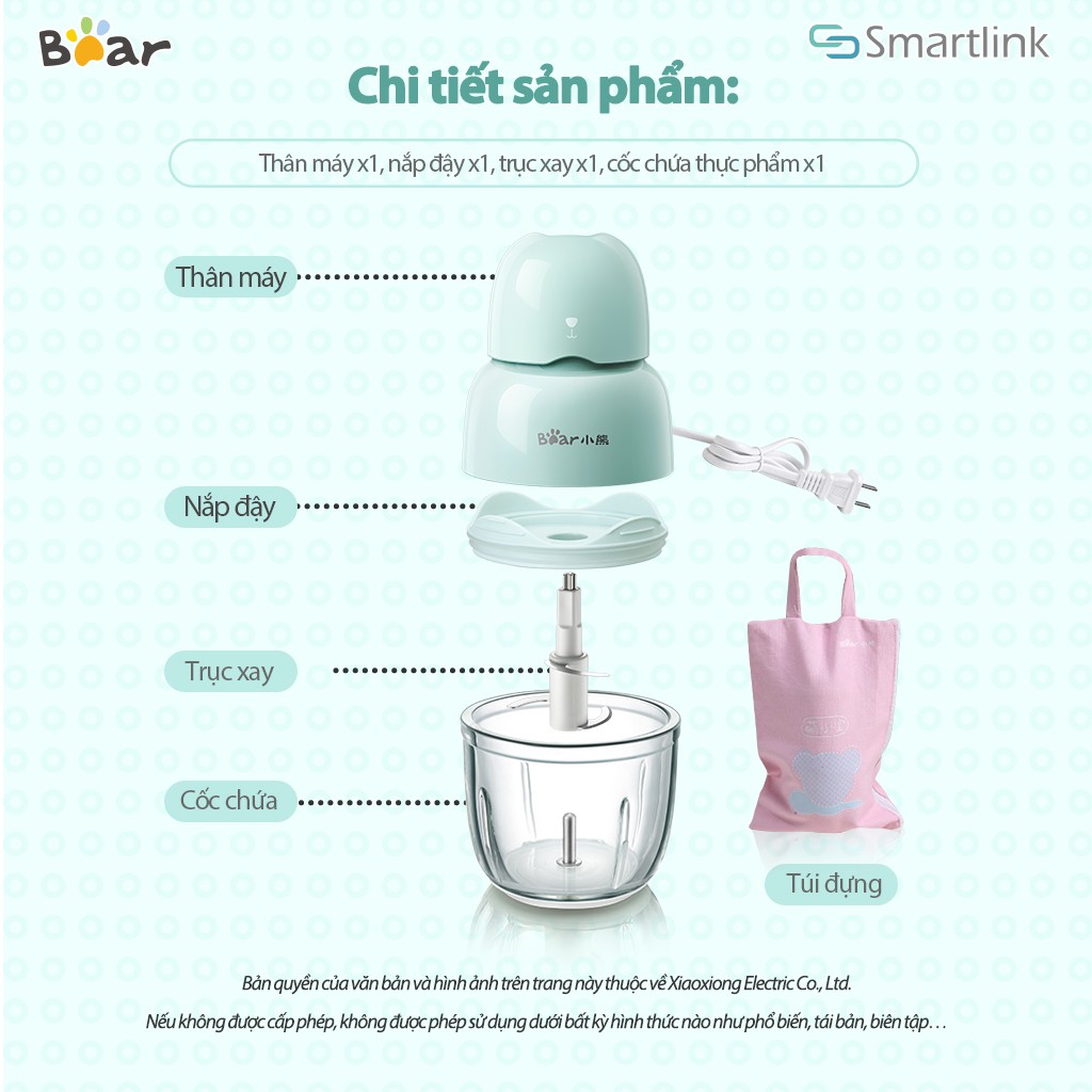 Máy xay mini đa năng Bear QSJ-B01P1, xay đồ ăn dặm cho bé - Bảo hành 18 tháng - Hàng chính hãng