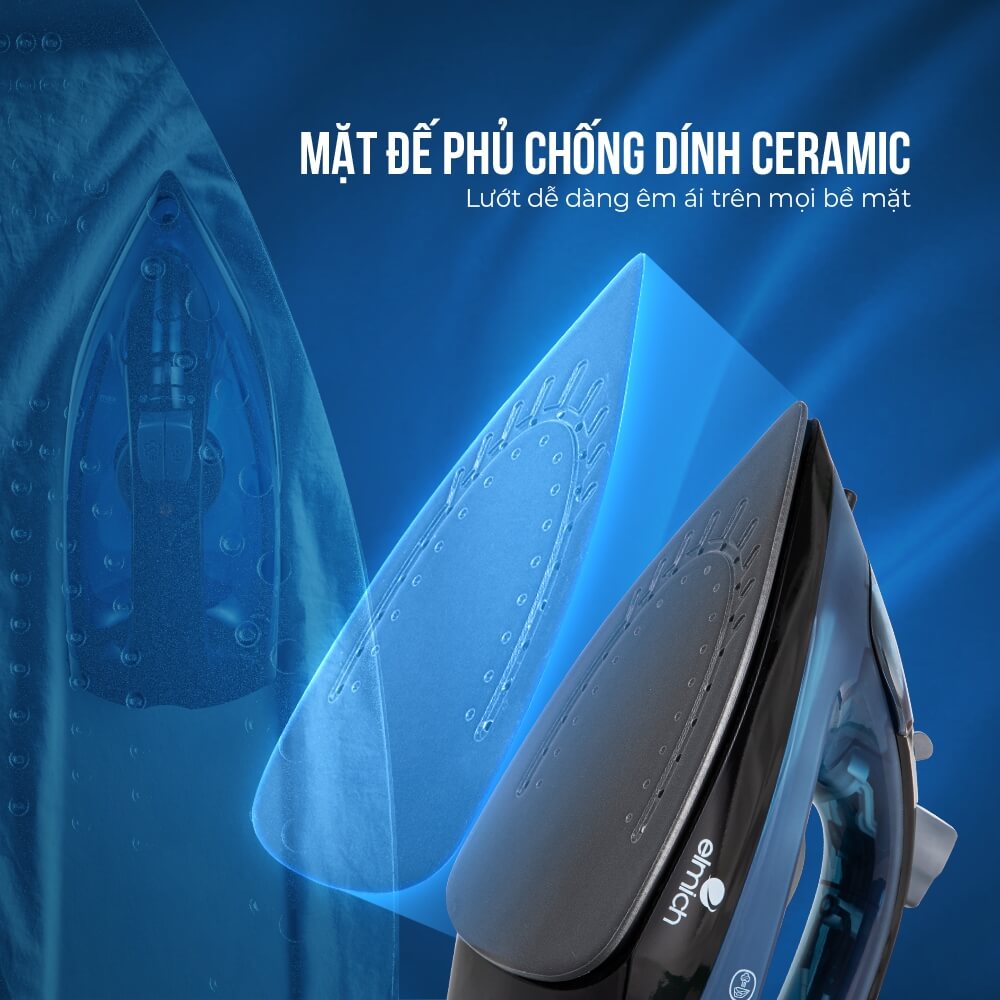 Bàn là ủi hơi nước Elmich SIE-3437OL, Hàng chính hãng, công suất 1300W, mặt đế phủ Ceramic - JoyMall