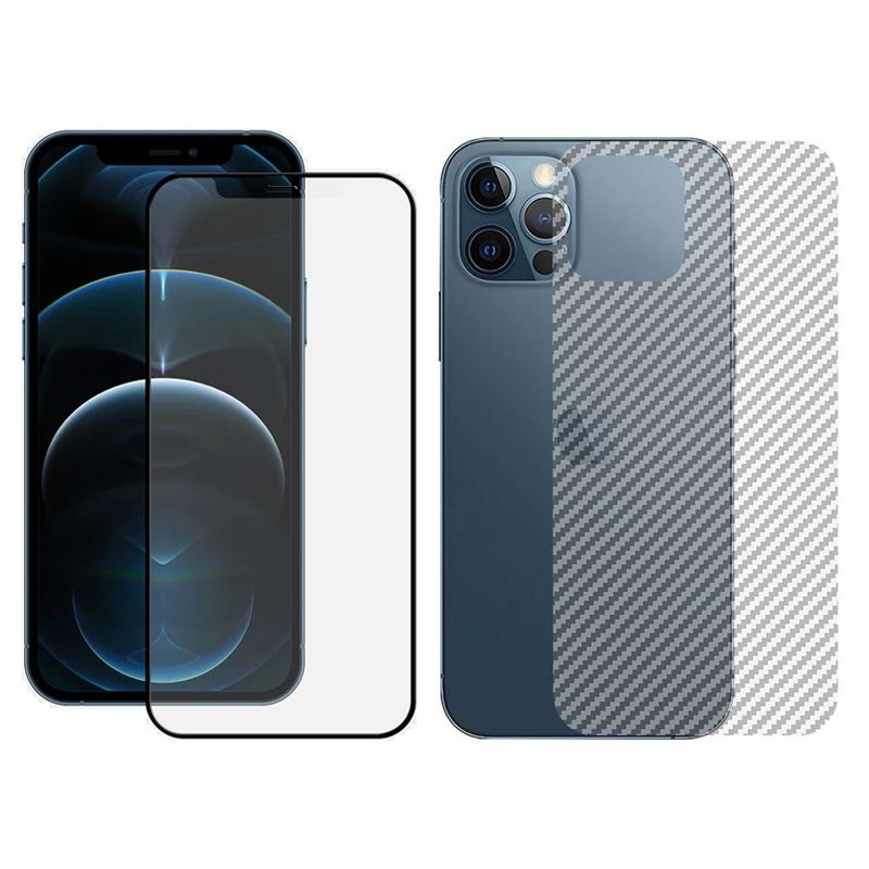 Dán Cường Lực Màn Hình + Mặt Lưng + Viền Vân Carbon iPhone 12/12 Pro/12 Pro Max GOR Full Chống Vân Tay - Hàng Nhập Khẩu