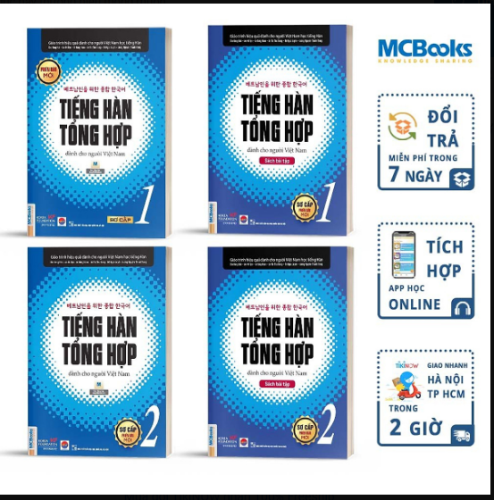 Combo 4 Cuốn Tiếng Hàn Tổng Hợp Sơ Cấp 1 và 2 Bản Đen Trắng - Học Kèm App Và Khóa Học Online.Tặng bút và sổ tay MHB