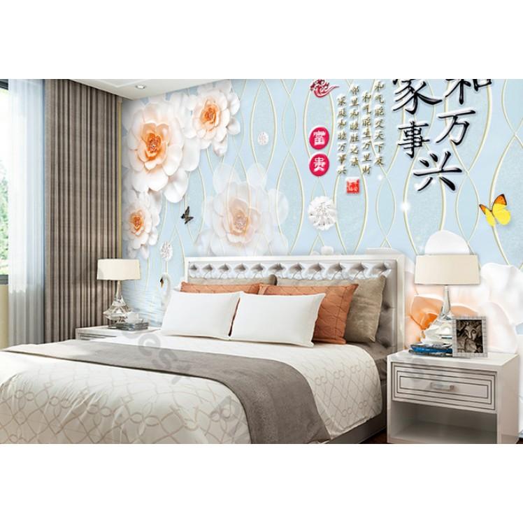 Tranh dán tường 3d phong cách hiện đại, những cánh hoa và thiên nga MS1155103