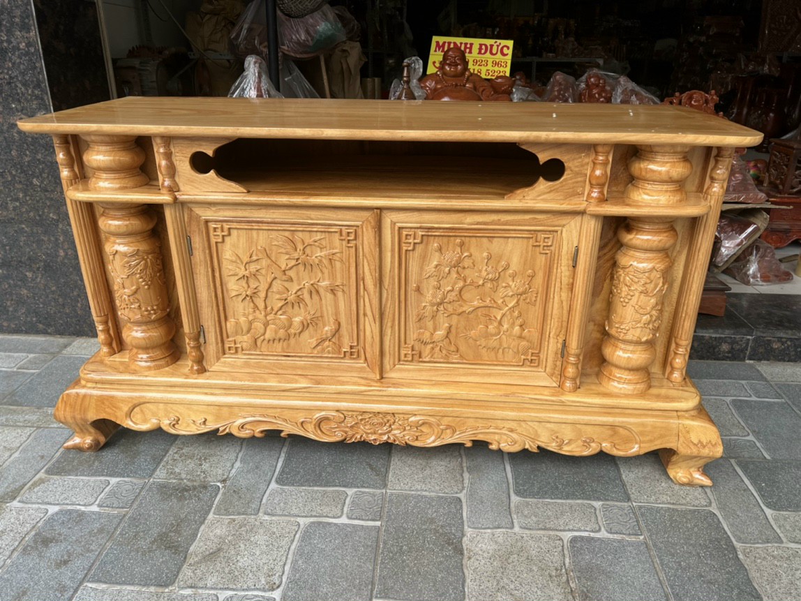 KỆ TIVI CỘT NHO GỖ GÕ NGANG 1M2