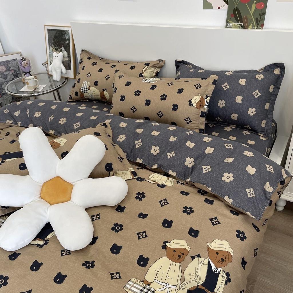 Bộ chăn ga gối Cotton poly M2T bedding gồm vỏ chăn mền, drap ga giường và 2 vỏ gối nằm - PL Hai cha con gấu