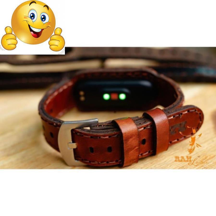 DÂY DÀNH CHO MIBAND 4 / MIBAND 3 DA BÒ NÂU ĐỎ - RAM Leather hàng chính hãng