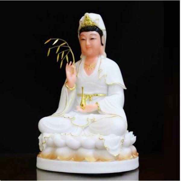 Tượng mẹ QUAN ÂM cao cấp Trắng Ngọc liễu vàng