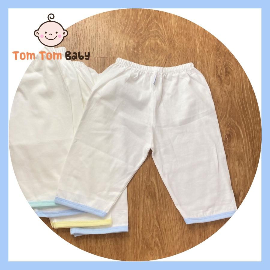 COMBO 5 Quần sơ sinh cotton JOU | Mẫu Quần Dài trắng viền màu| Size 1 -4 cho bé sơ sinh - 11 kg