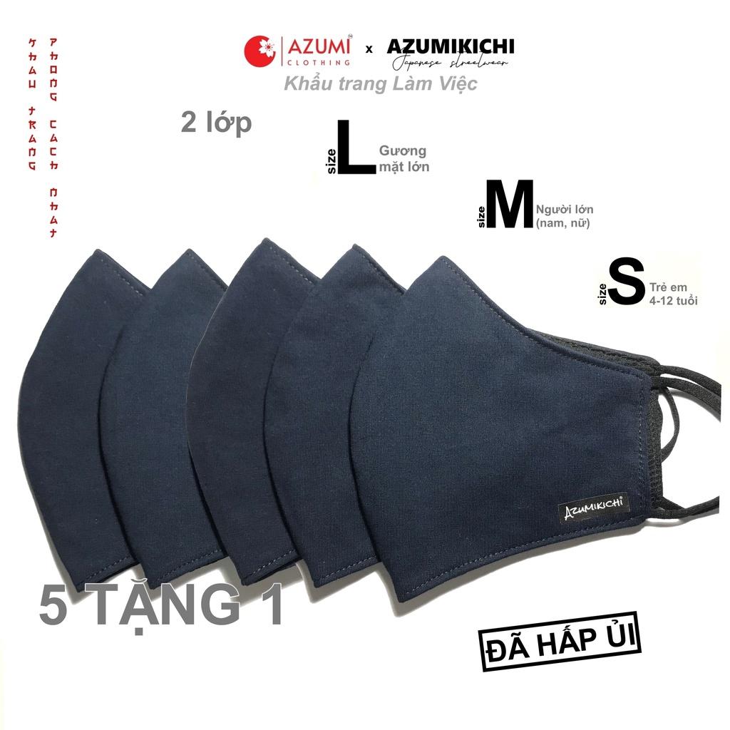 Khẩu trang vải cao cấp Azumikichi mua 5 TẶNG 1, dòng khau trang văn phòng LAVI màu xanh đen làm bằng vải thun cotton cao cấp giặt lại được - A3