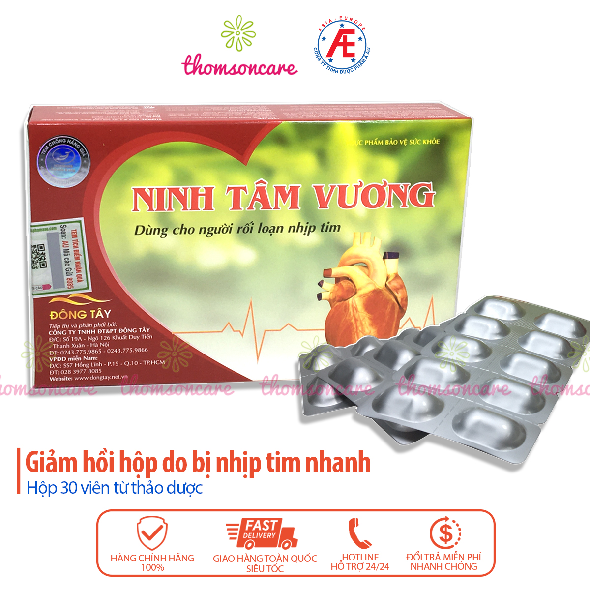 Ninh Tâm Vương - Hỗ trợ ổn định nhịp tim từ thảo dược, tốt cho tim mạch - Hộp 30 viên