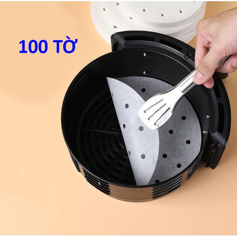 Giấy Nến Cho Nồi Chiên Không Dầu Đục Lỗ Set 100 Tờ Tròn 23cm Chống Dính Lót Bánh Bao