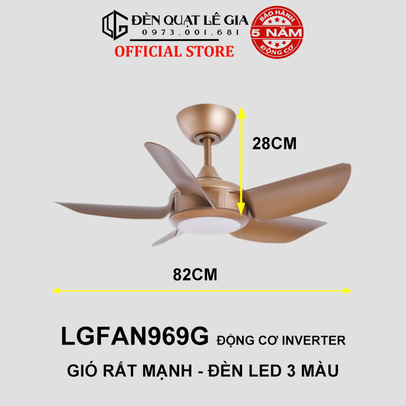 Quạt Trần Phòng Ngủ LGFAN969 | Quạt Trần Cho Bàn Ăn | Quạt trần cổ ngắn 2024 { Hàng Chính Hãng