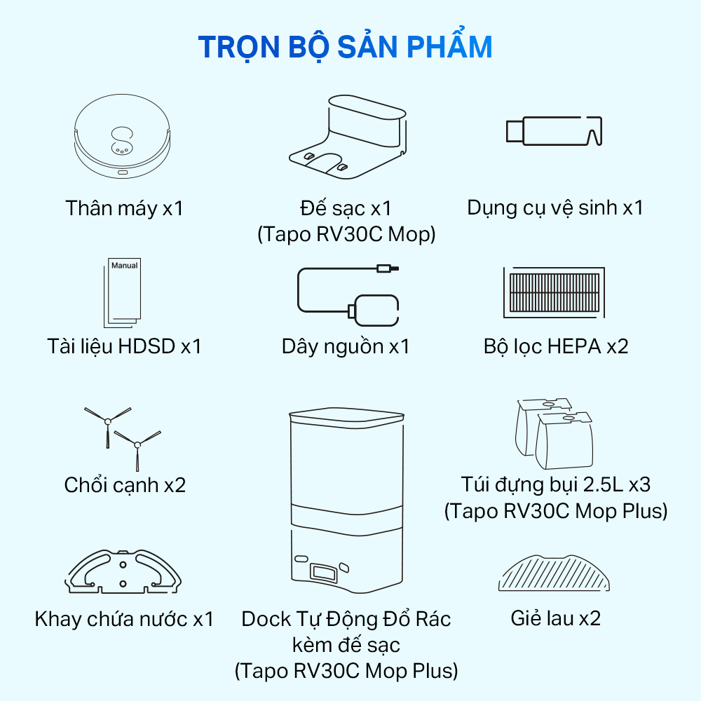 Robot Hút Bụi Và Lau Nhà TP-Link Tapo RV30C Mop / RV30C Mop Plus Điều Hướng LiDar & Gyro Công Suất 4200Pa - Hàng Chính Hãng