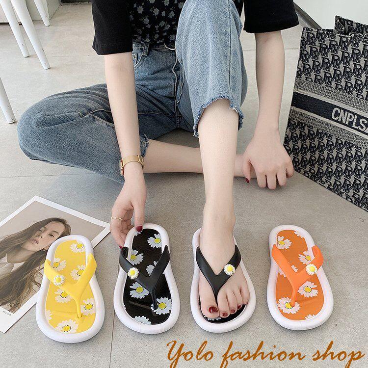 T5_Dép kẹp nữ xỏ ngón quai mảnh họa tiết hoa cúc siêu xinh