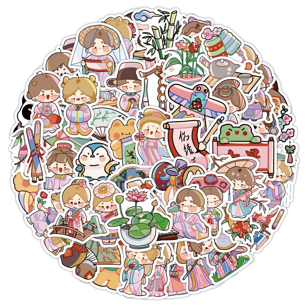 Sticker CỔ TRANG CHIBI hoạt hình cute trang trí mũ bảo hiểm,guitar,ukulele,điện thoại,sổ tay,laptop-mẫu S101