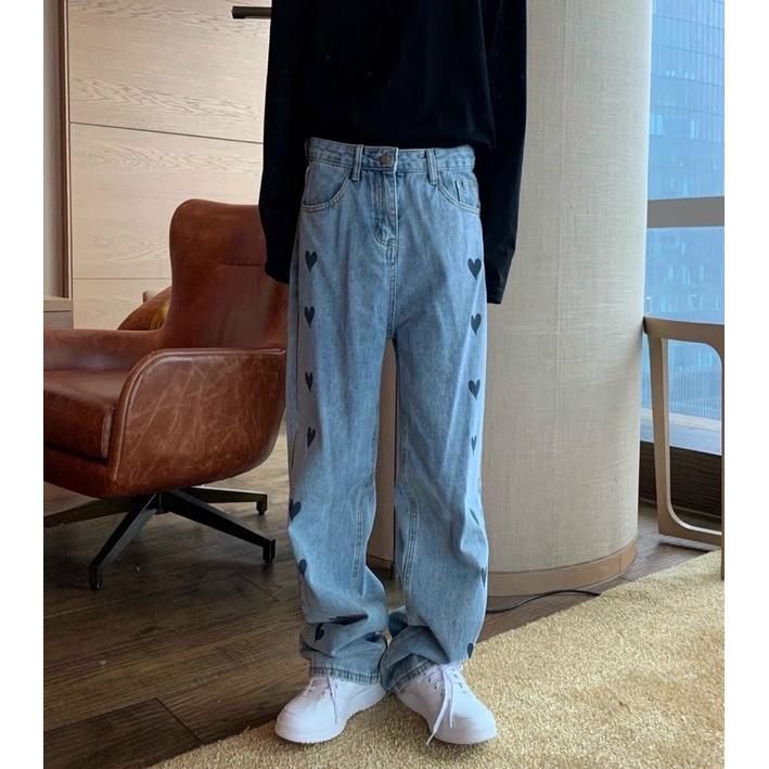 Quần Jeans Baggy Nam In Trái Tim - Baggy Ống Rộng Phong Cách