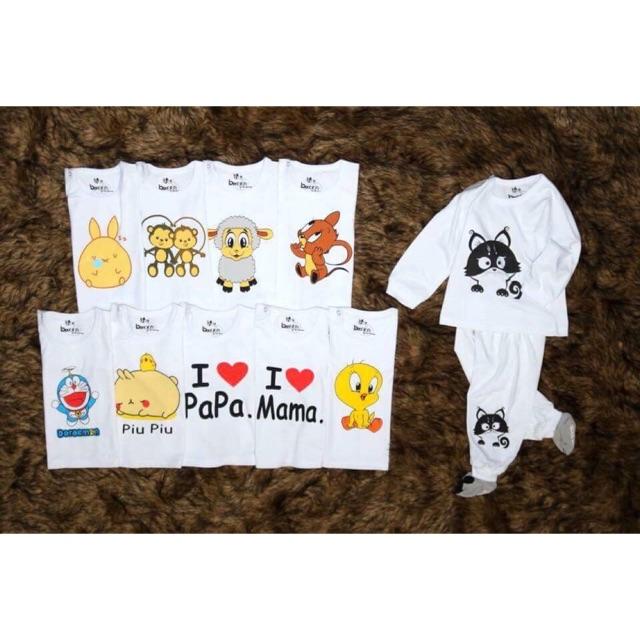 Combo 2 bộ đồ dài trắng bosbibi in hình thú Bo014 cho bé
