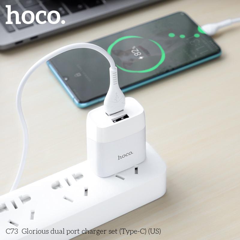 Củ sạc, bộ sạc 2 cổng USB Hoco C73 5V/2.4A Type C, Micro USB dành cho android, samsung, oppo, vivo,. hàng chính hãng