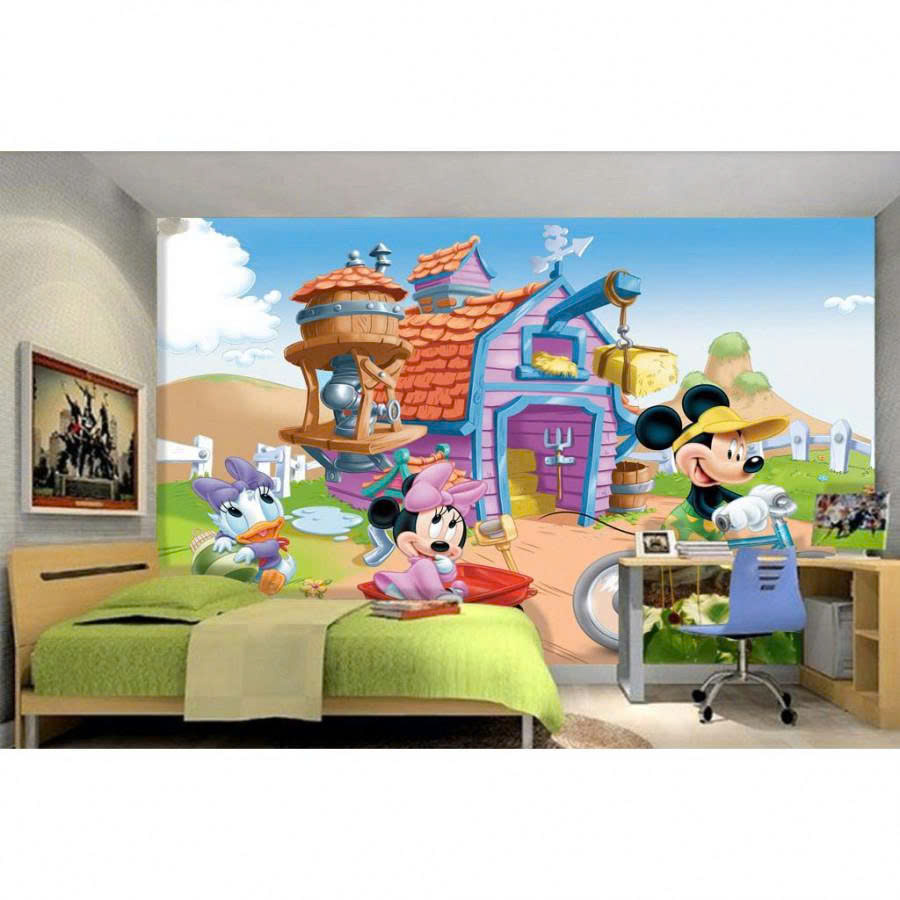 (HCM) Tranh dán tường 3d chuột Mickey, gấu pooh, sư tử trang trí phòng bé, trường mầm non có sẵn keo