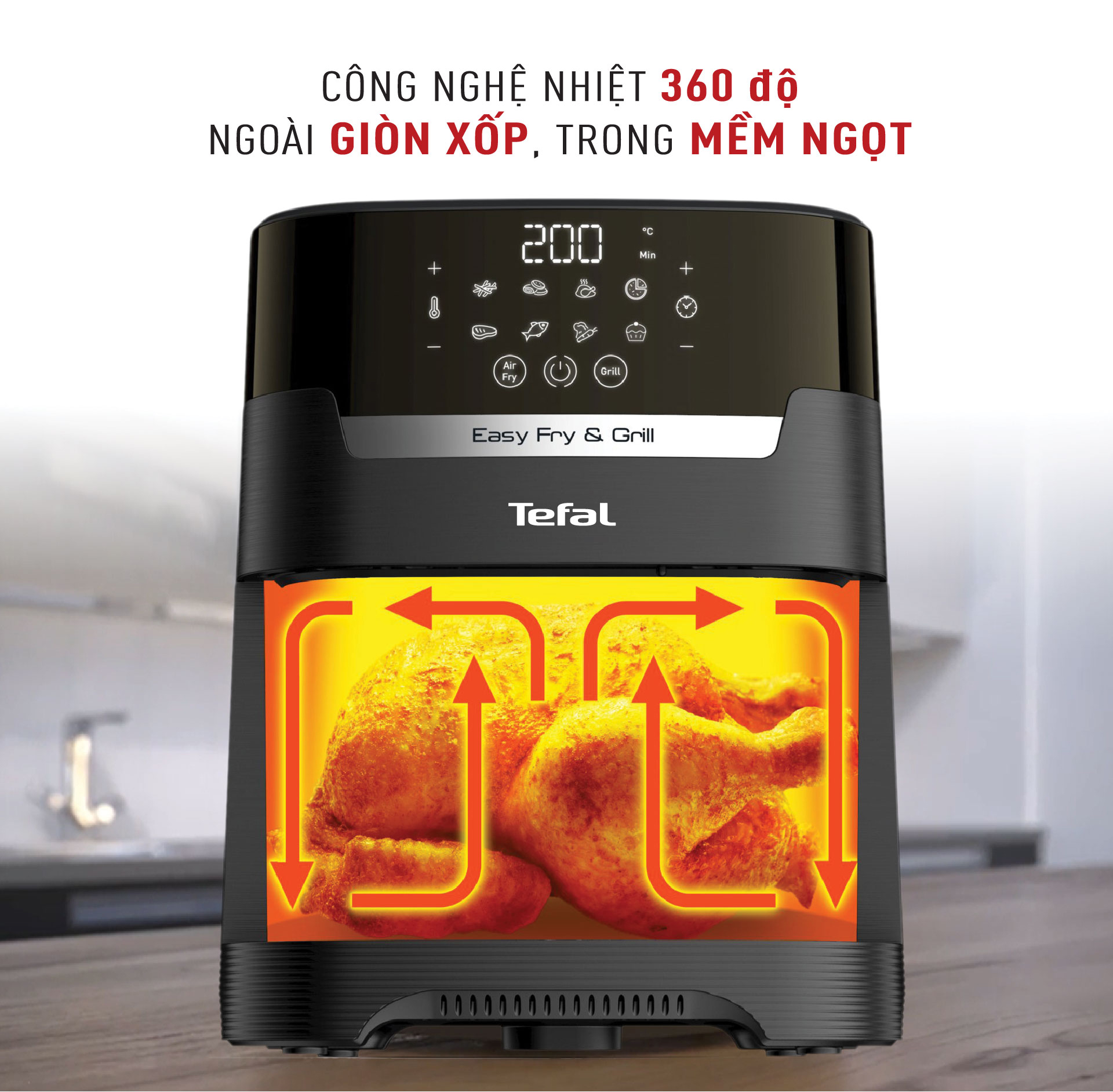 Nồi chiên, nướng không dầu điện tử Tefal 2 trong 1 EY505815, Dung tích lòng nồi 4.6L / sử dụng 4.2L /1.2kg- Hàng chính hãng