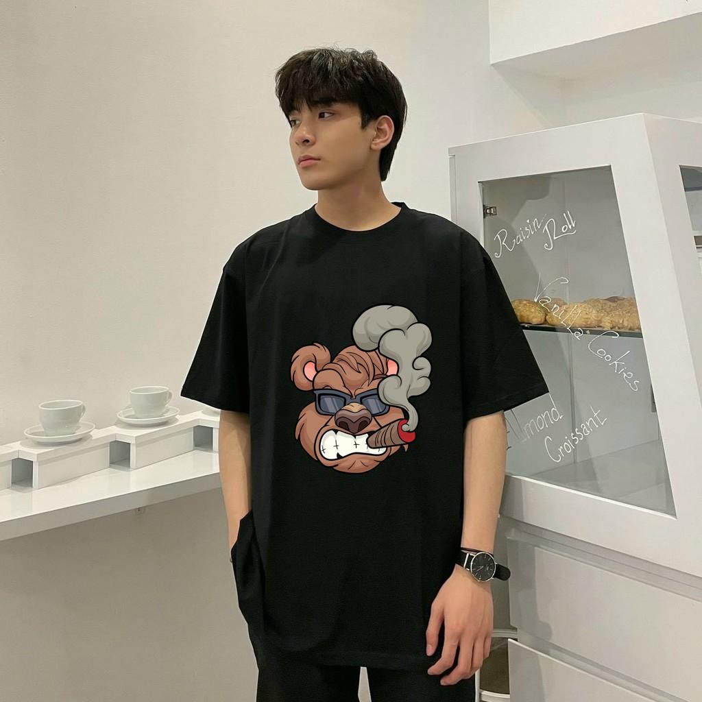 Áo thun tay lỡ form rộng Unisex hình Gấu cool ngầu, vải mềm thoáng mát mặc thoải mái thấm hut mồ hôi