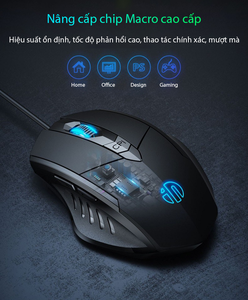 Chuột Gaming Máy Tính SIDOTECH P1W Esport Có Dây Silent / 40 Triệu Click / 7200 DPI / LED RGB Chống Ồn Logo Phát Sáng Kèm 2 Nút Phụ Trợ Cho Game FF PUBG Phù Hợp Máy Tính Laptop Văn Phòng