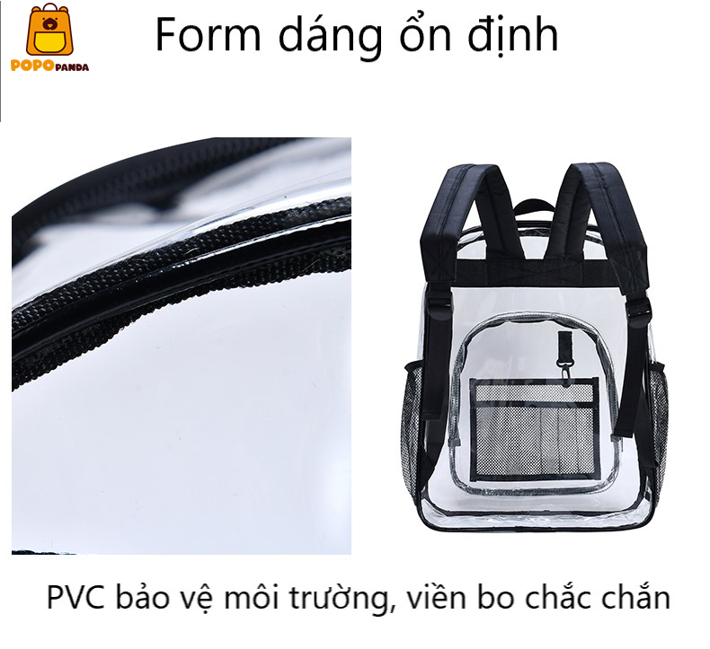 Balo trong suốt PopoPanda BL001 chính hãng, balo đựng doll, balo đi học thời trang phong cách Hàn Quốc hottrend mới nhất