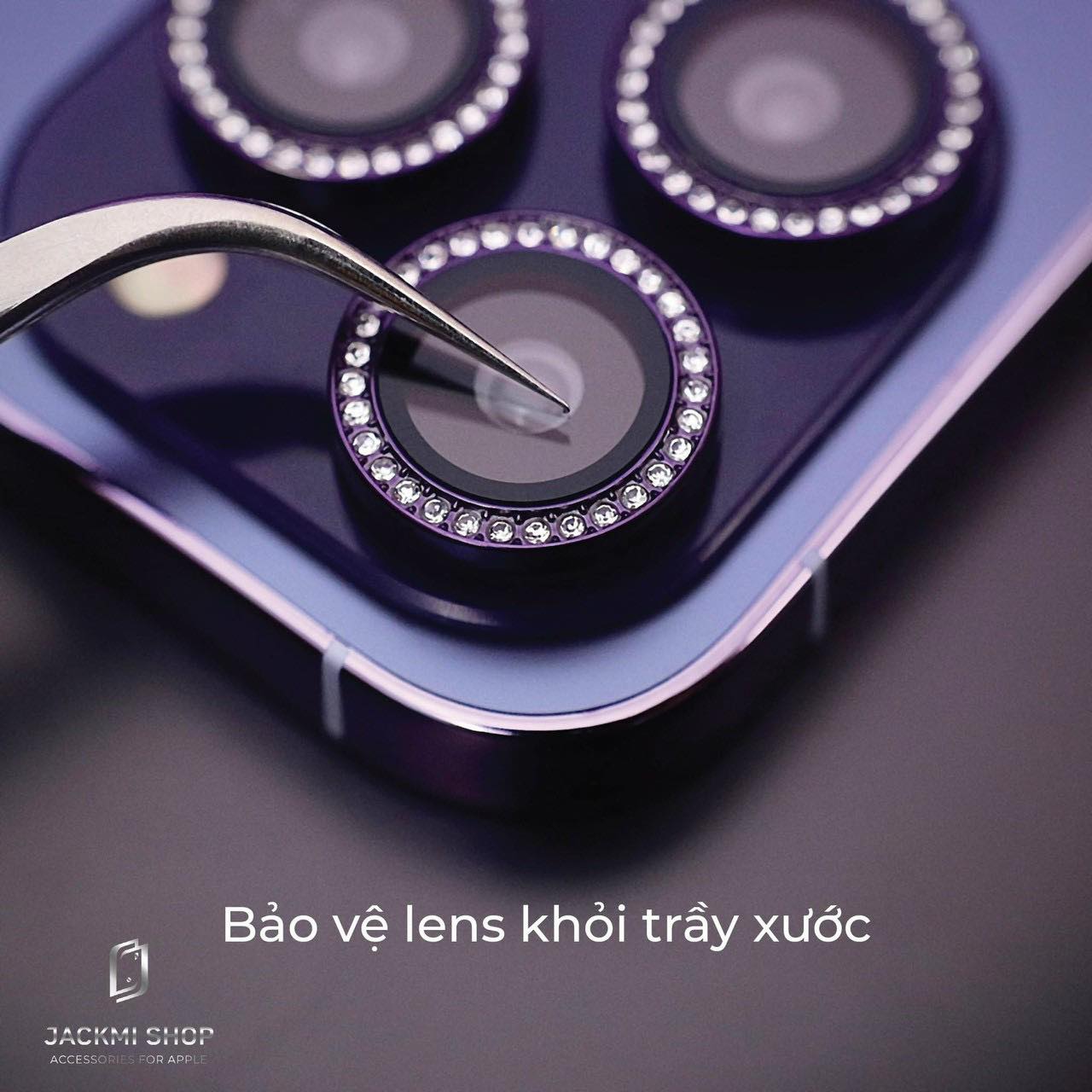 Bộ miếng dán kính cường lưc Kuzoom Camera Diamond đính đá cho iPhone 14 Pro/ 14 Pro Max - Hàng Nhập Khẩu