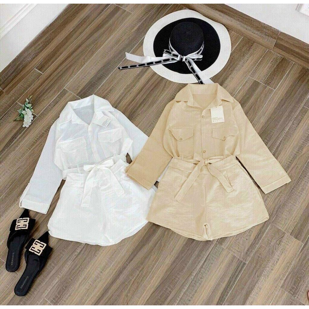 Set đồ nữ, bộ đùi nữ dễ thương phối áo sơ mi chất lụa buộc nơ nữ tính thời trang nữ XM Minh Phúc