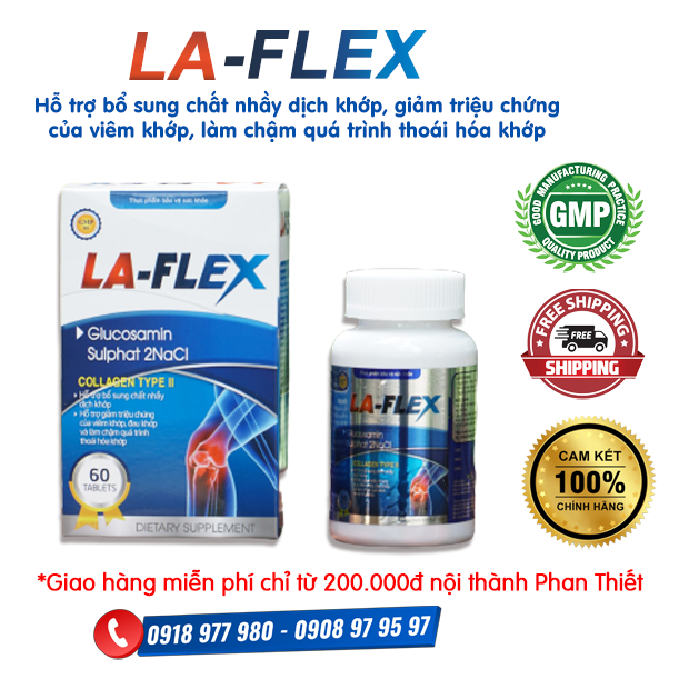 LA-FLEX - Hỗ trợ bổ sung chất nhầy dịch khớp, bảo vệ khớp, giúp khớp vận động linh hoạt, giảm triệu chứng của viêm khớp, đau khớp và làm chậm quá trình thoái hóa khớp.