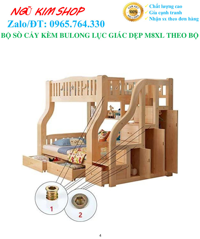 SÒ CẤY KÈM BULONG LỤC GIÁC DẸP M8 x L THEO BỘ