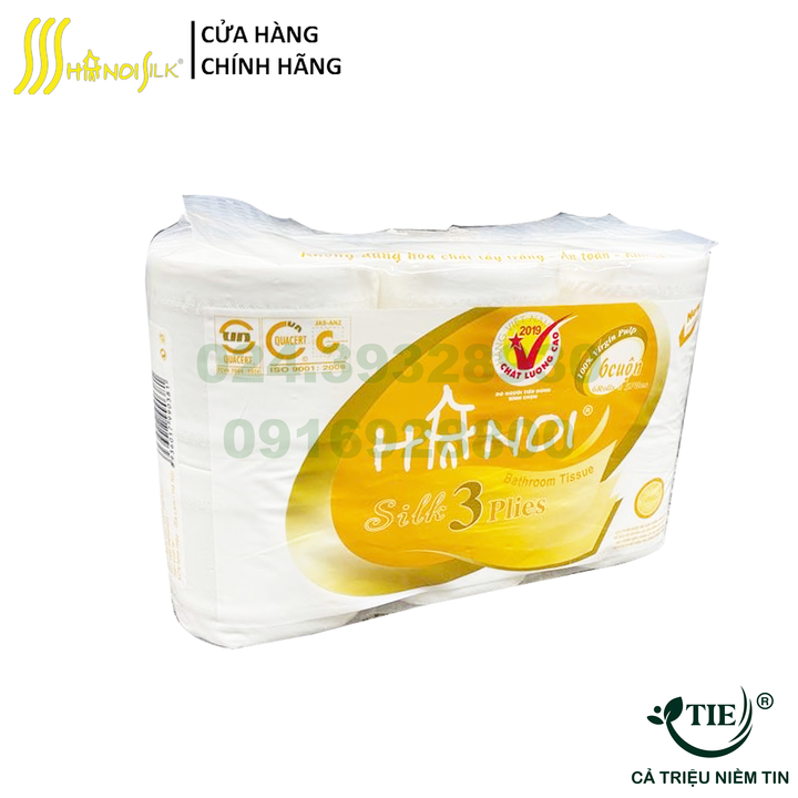 Combo 3 lốc Giấy Vệ Sinh Hà Nội SILK Cao Cấp 3 lớp 6 cuộn không lõi