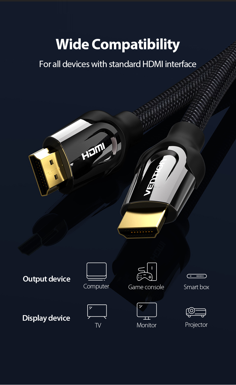 Cáp HDMI 2.0 thuần đồng bọc lưới, chống nhiễu 4K@60Hz VENTION dài 1.5m đến 15m Hàng Chính Hãng