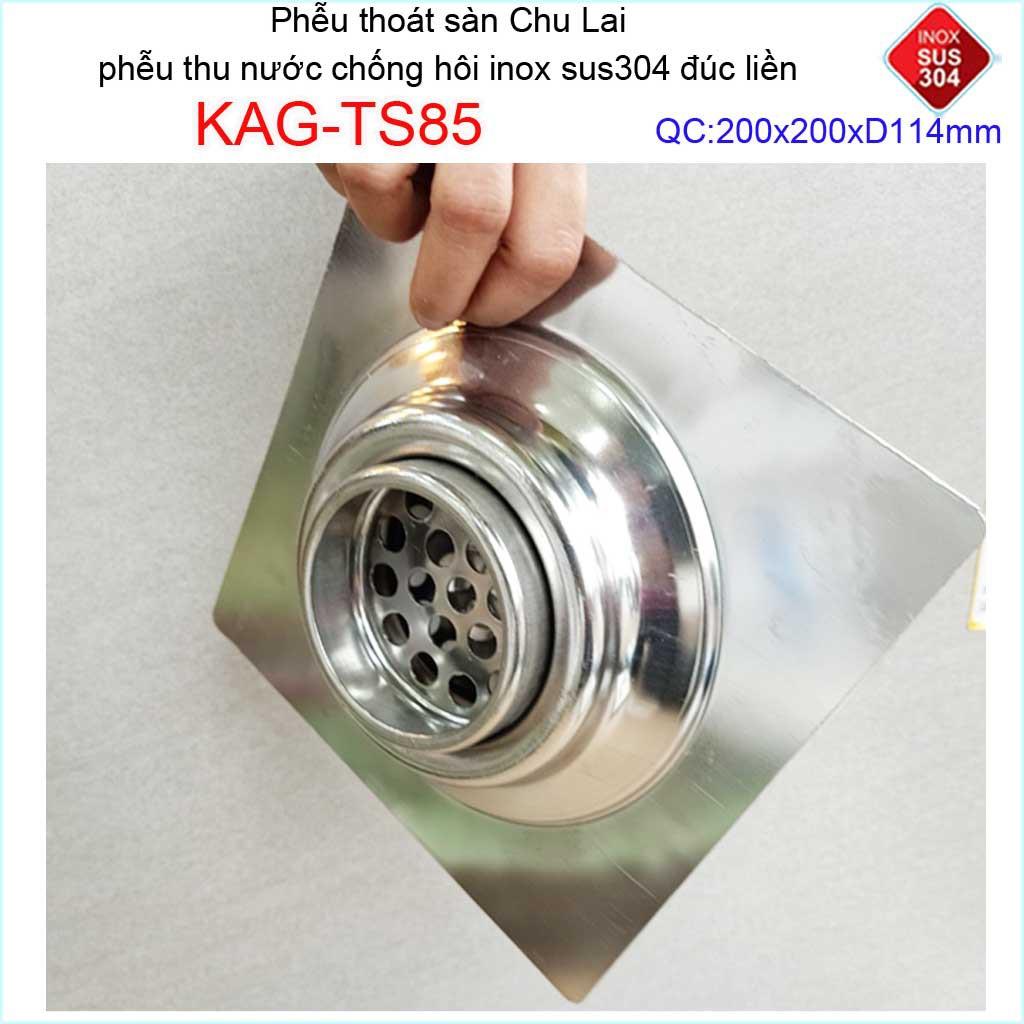 Hố ga thoát sàn Chu lai KAG-TS85 ống 11.4cm Inox 304 đúc dày, phễu thoát nước 20x20cm D114 thoát nhanh chống hôi tốt